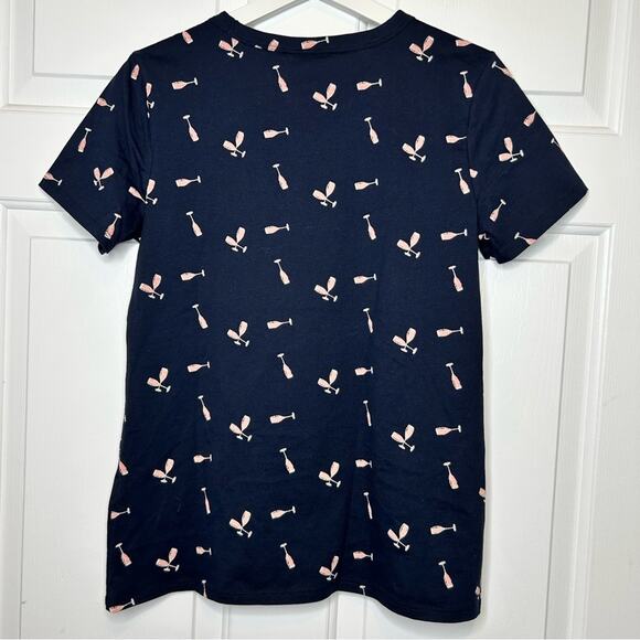 Banana Republic NWT T Shirt Champagne Print‎ Navy Blue Size S - Picture 3 of 5